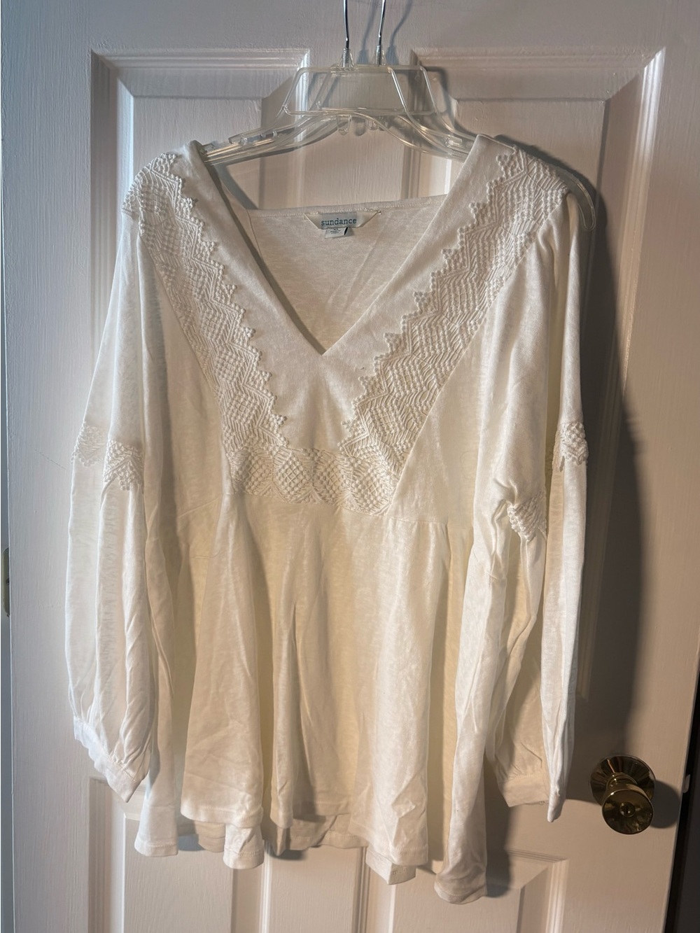 Sundance Cream V-Neck Embroidered Peasant Top